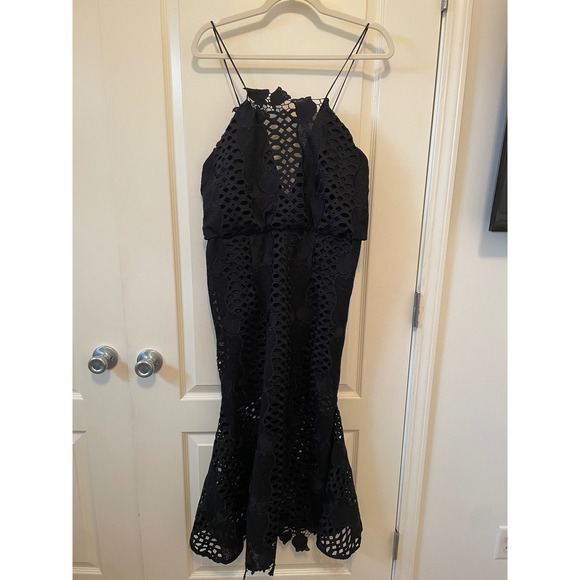 Alice McCall Size 12 Black Lovelight‎ Dress Lace Crochet Fishtail Midi - Picture 3 of 10